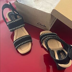 Clarks Black and Cream Women's Sandals